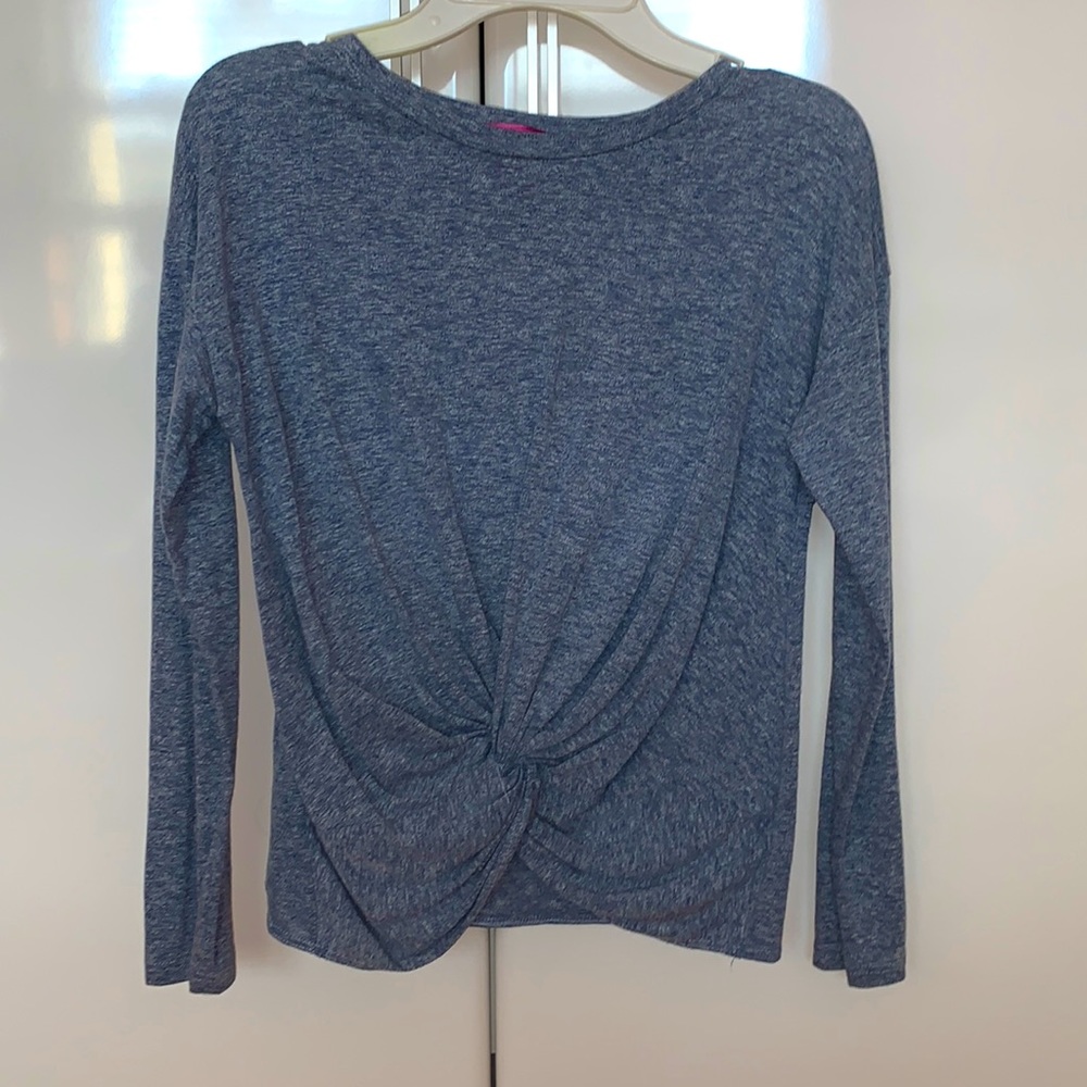 GIRLS SIZE 12 AQUA LONG-SLEEVE TIE-FRONT TOP